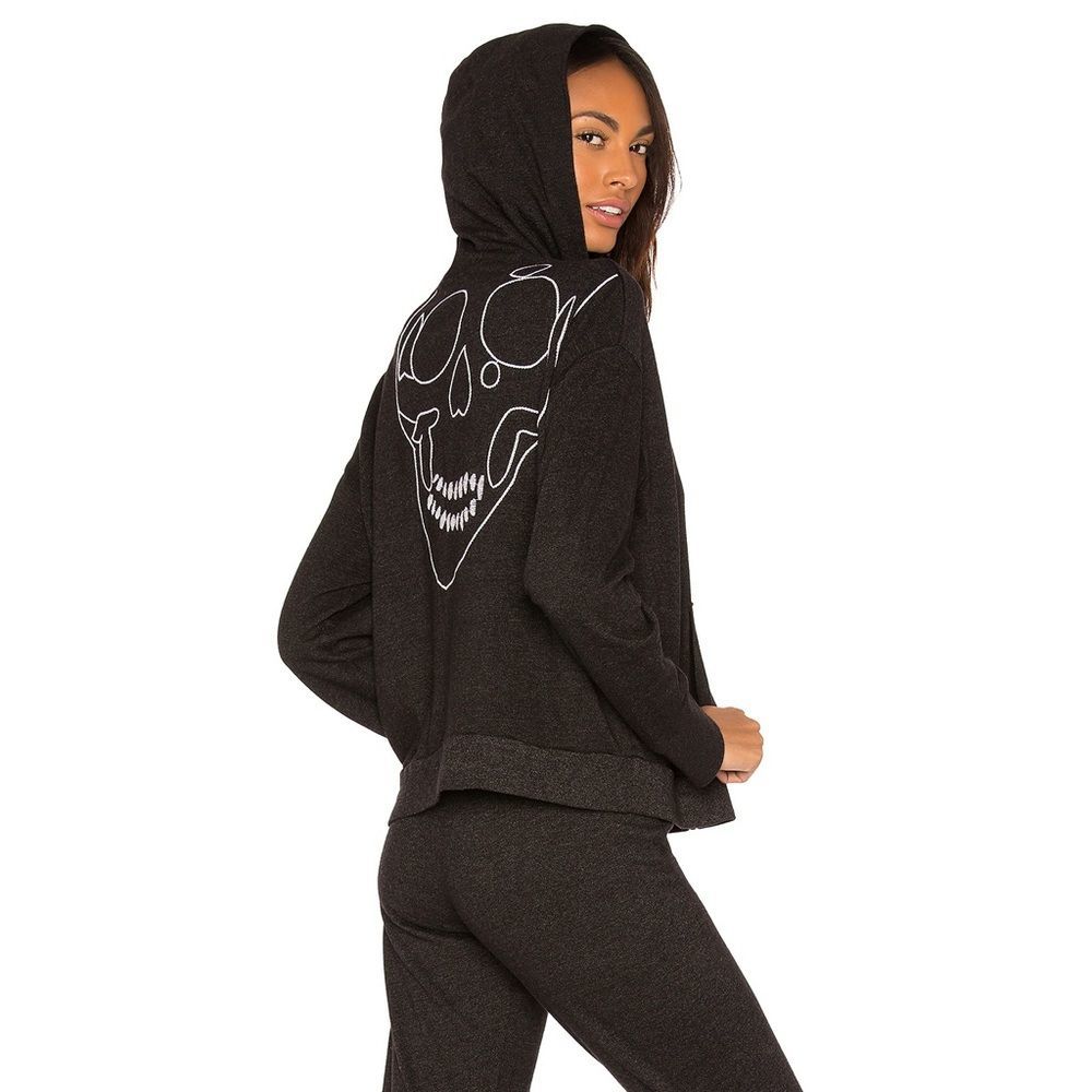 Monrow Black Skull Zip-Up L/S Hoodie Large NWT - Picture 4 of 11